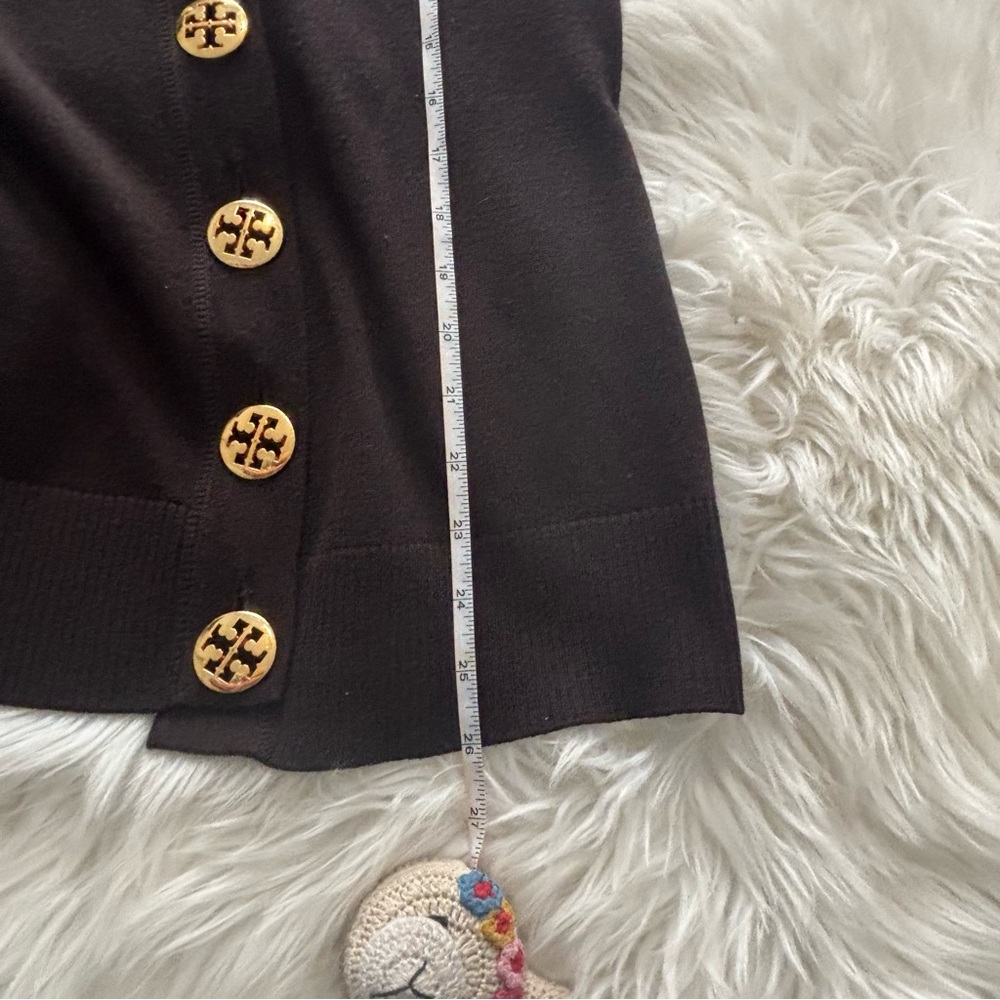 TORY BURCH 100% MERINO WOOL BROWN CARDIGAN - Picture 6 of 7